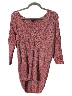 Express Marled Pink & White Chunky Cable Knit V-Neck Tunic Sweater Size M